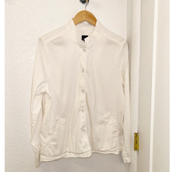 EILEEN FISHER Italian Linen Blend collared Shirt Jacket SZ: Large - Picture 10 of 10